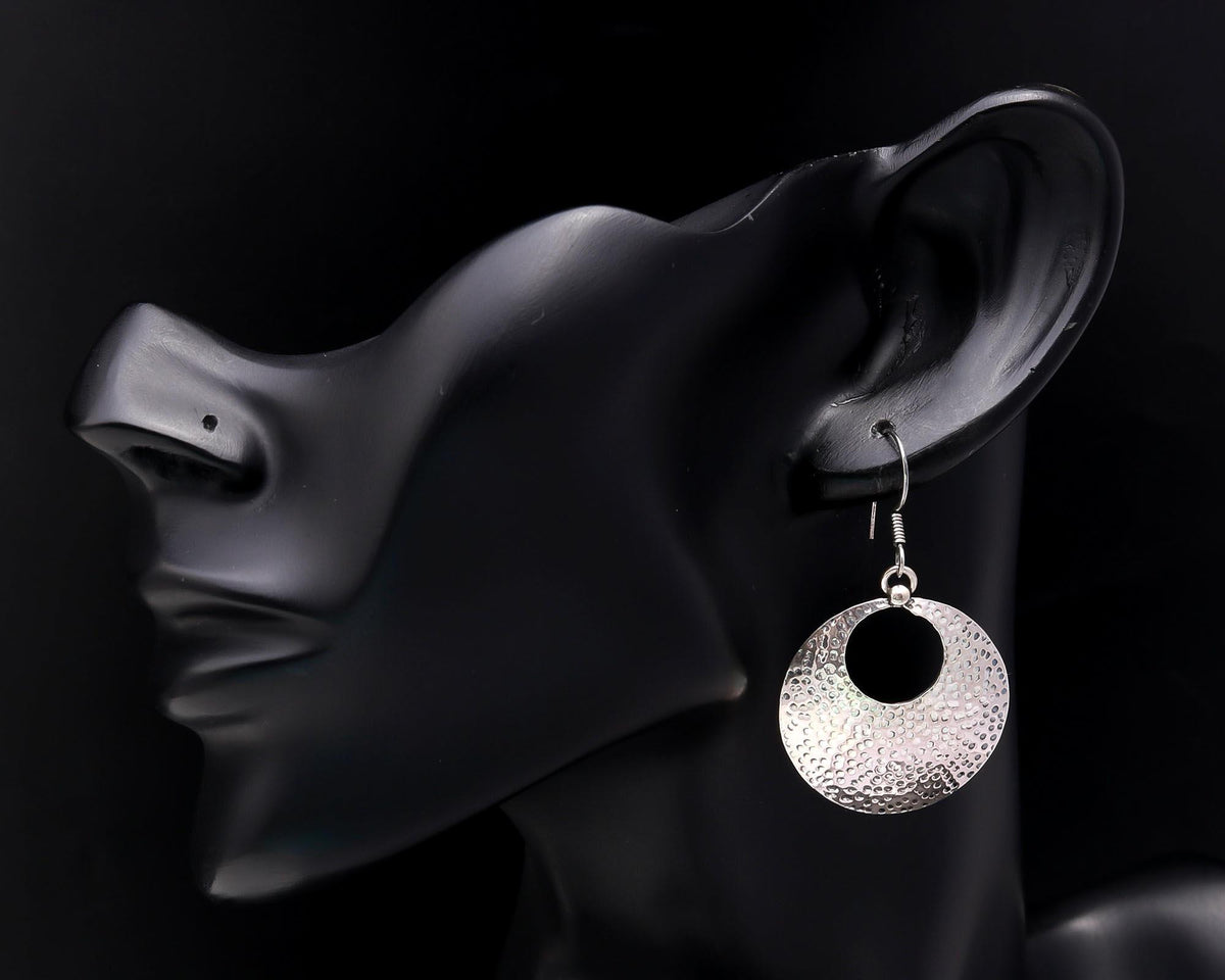 925 Sterling Silver Handmade Hammered Circle Dangle Earrings