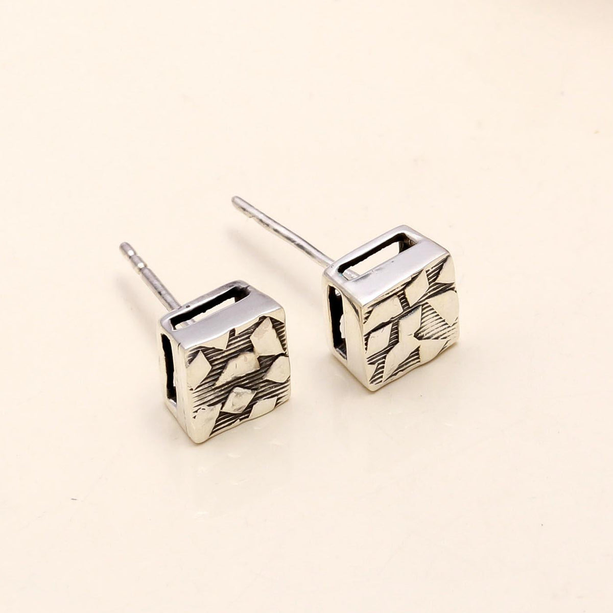 925 Sterling Silver Modern Cube Design Stud Earrings