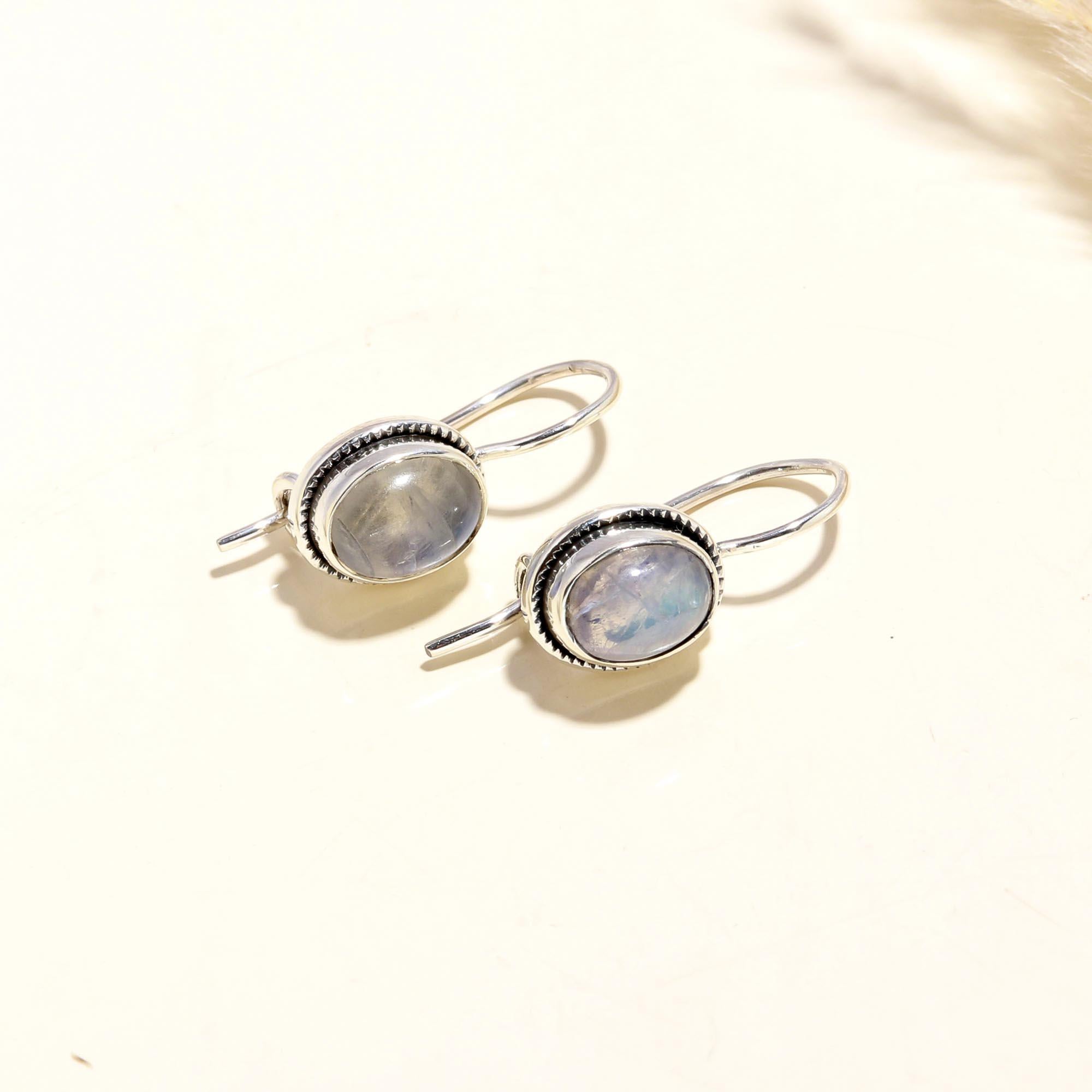 925 Sterling Silver Oval Moonstone Dangle Earrings
