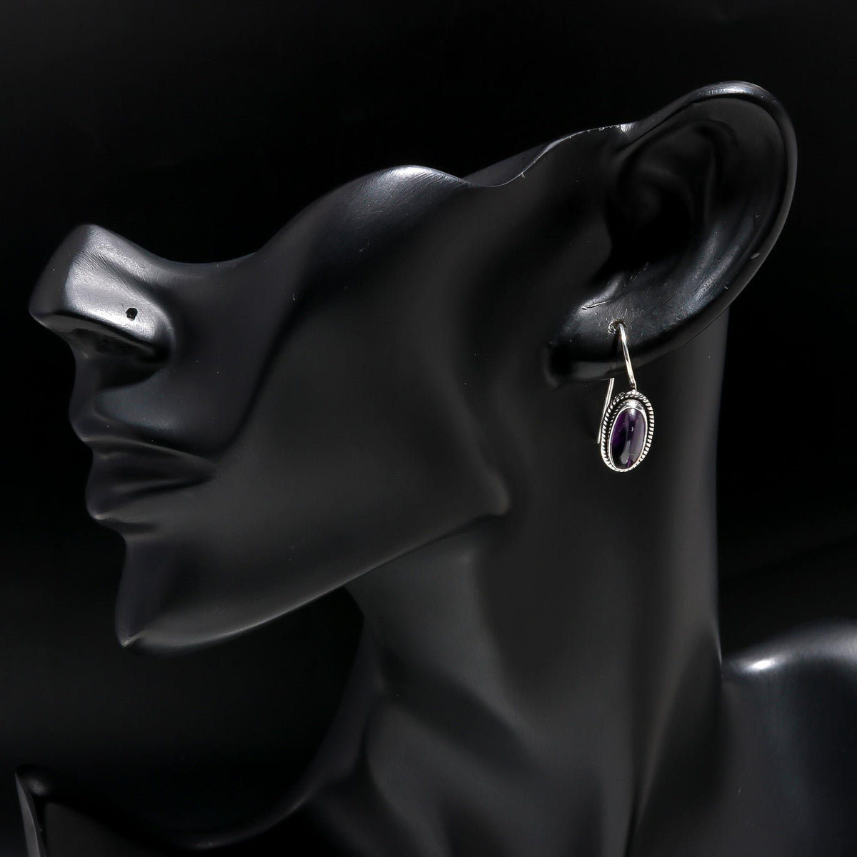 925 Sterling Silver Oval Amethyst Vintage-Style Dangle Earrings