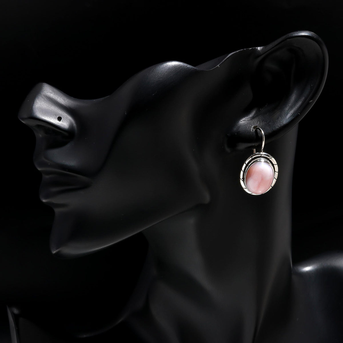 925 Sterling Silver Pink Opal Dangle Earrings