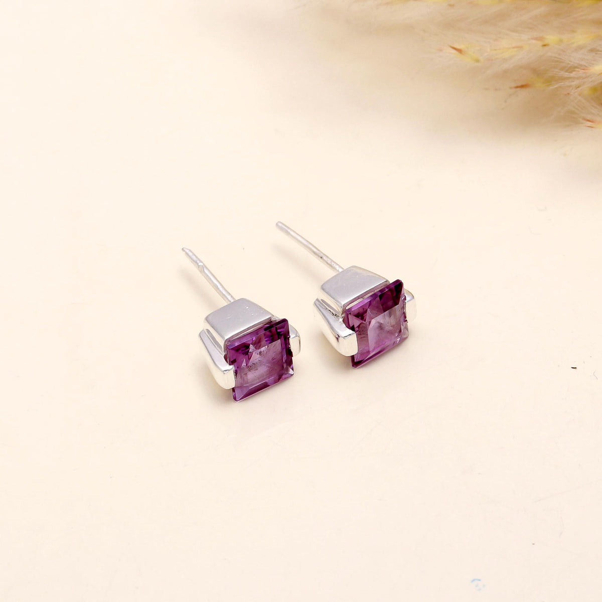 925 Sterling Silver Amethyst Stud Earrings
