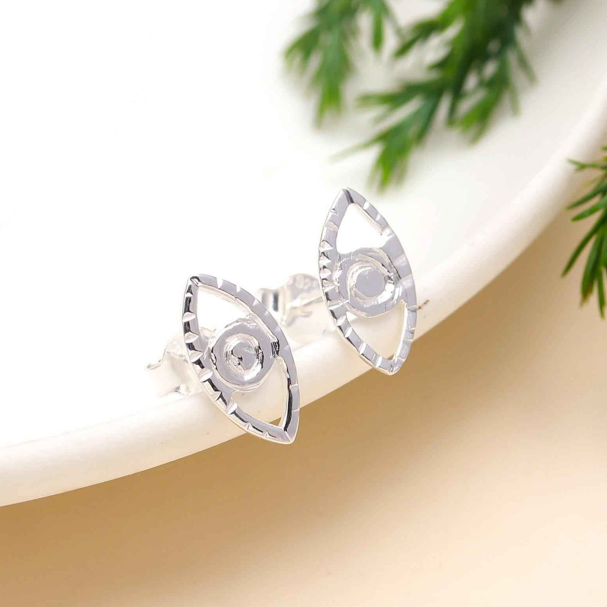 The Silver Guardian: Sterling Silver Evil Eye Stud Earrings