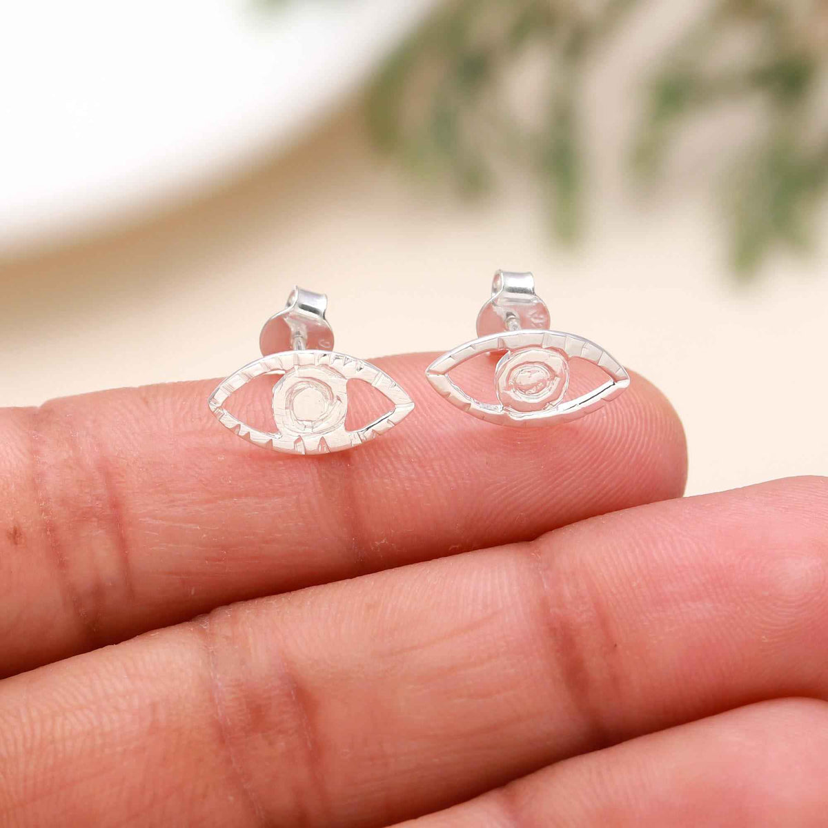 The Silver Guardian: Sterling Silver Evil Eye Stud Earrings