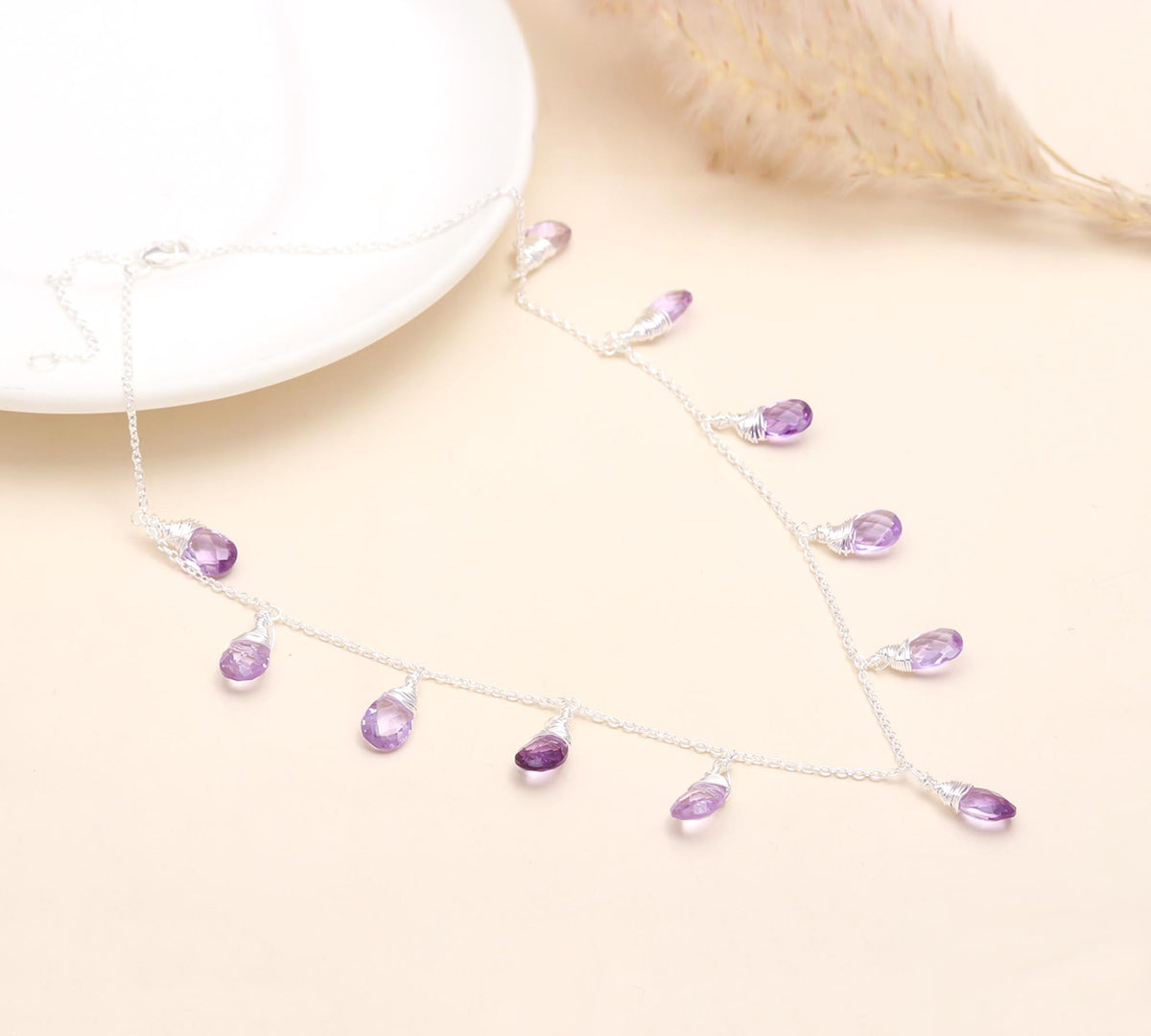 925 Sterling Silver Amethyst Teardrop Necklace