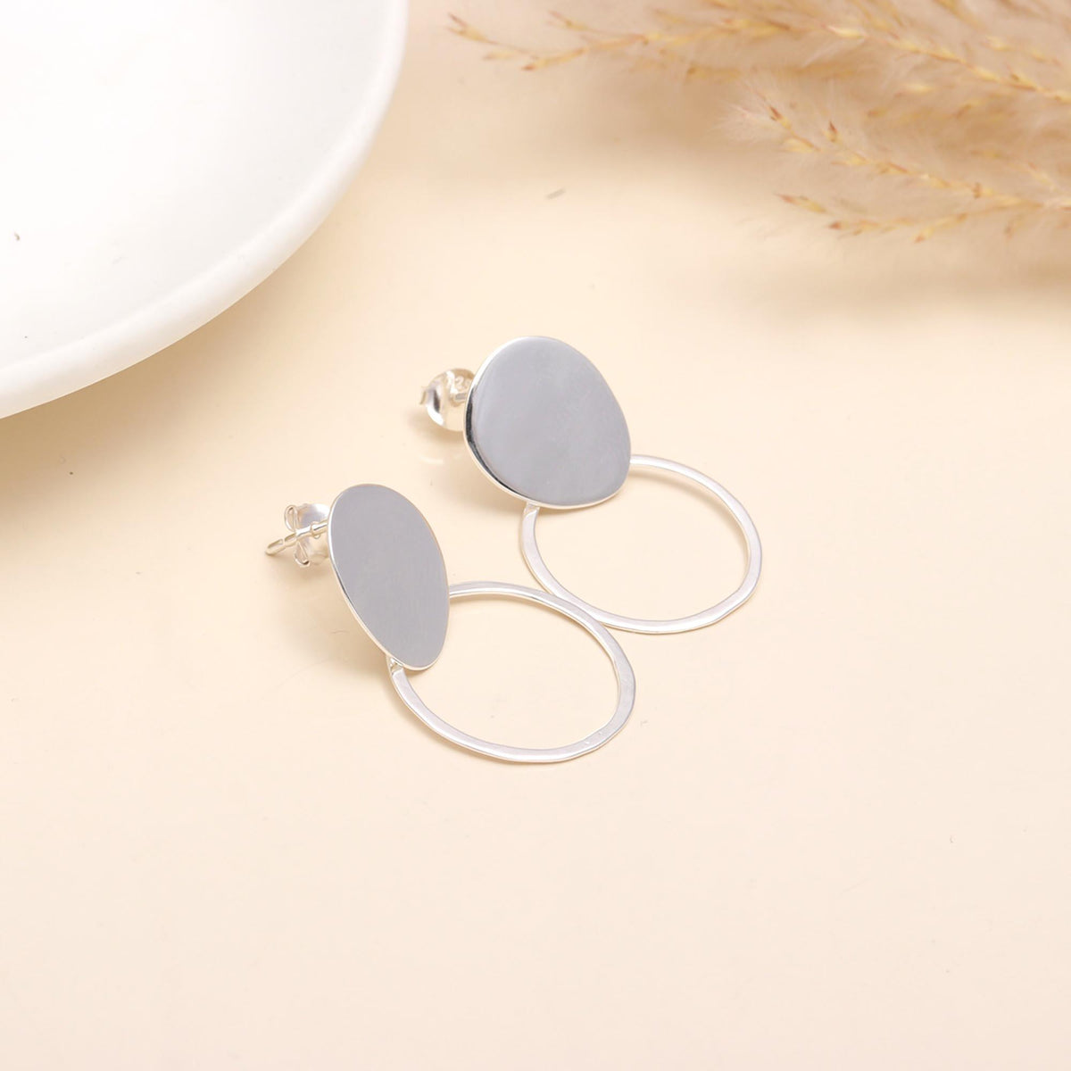 925 Sterling Silver Geometric Circle Studs Earrings