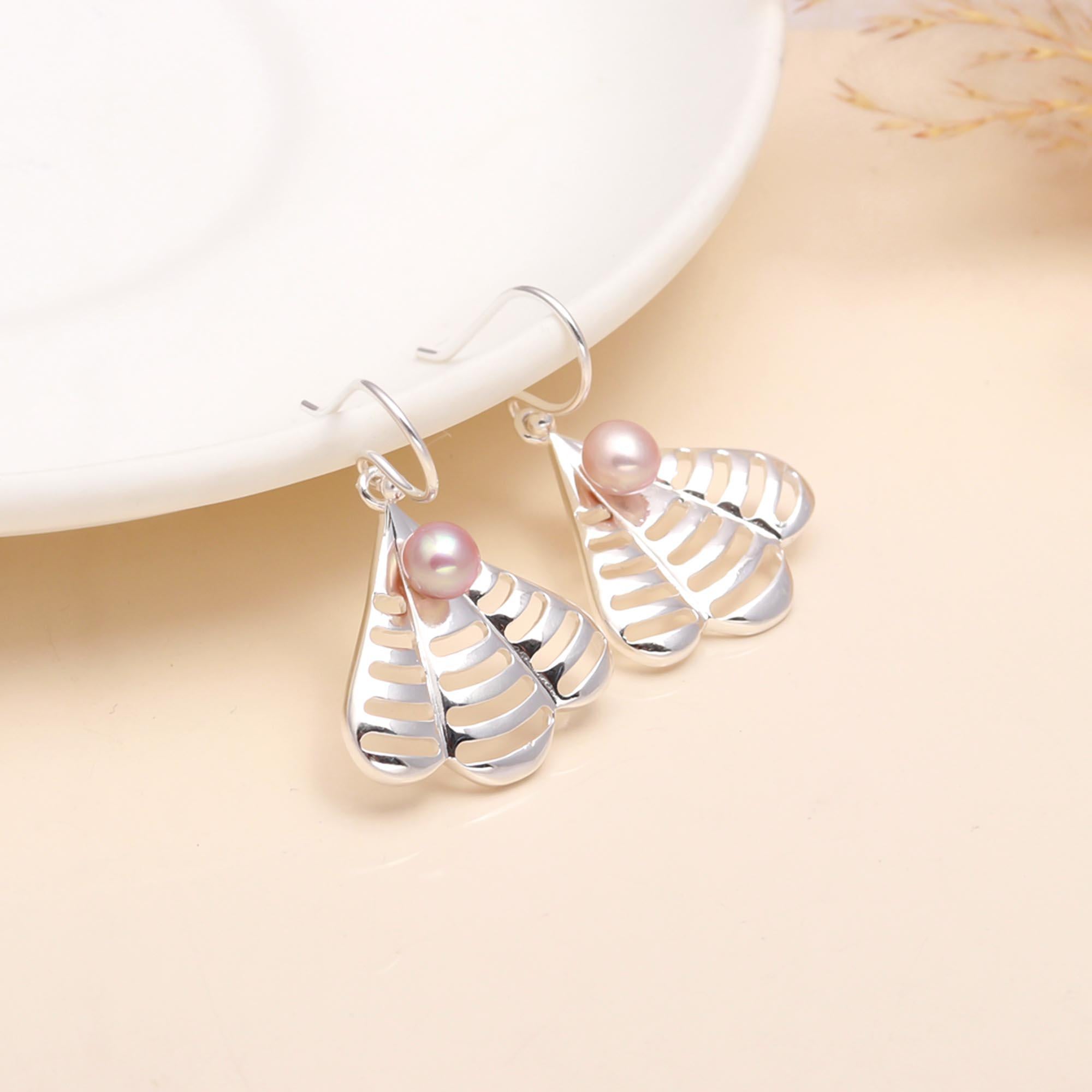 925 Sterling Silver Fan Pearl Drop Earrings
