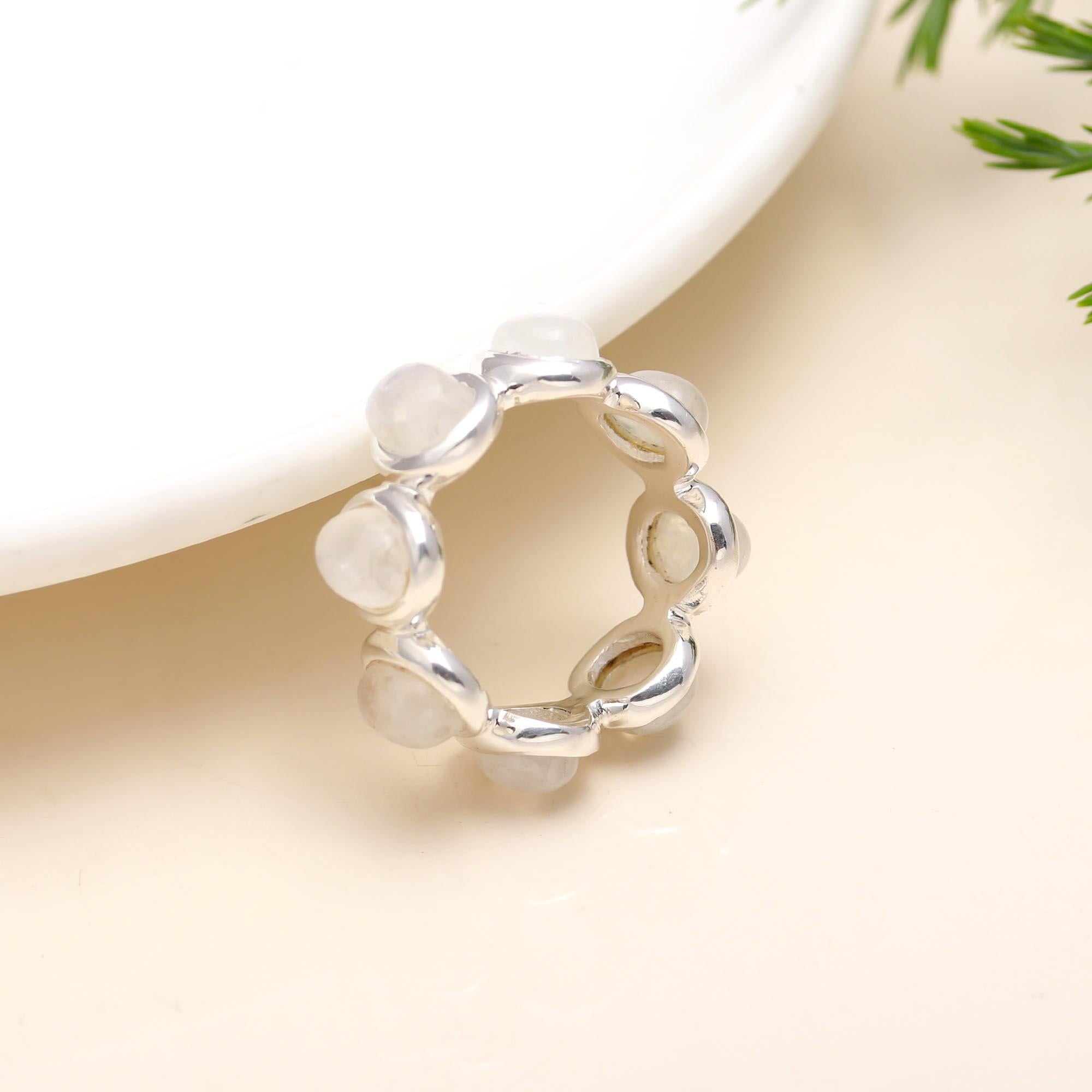 The Lunar Circle: Rainbow Moonstone Oval Eternity Band