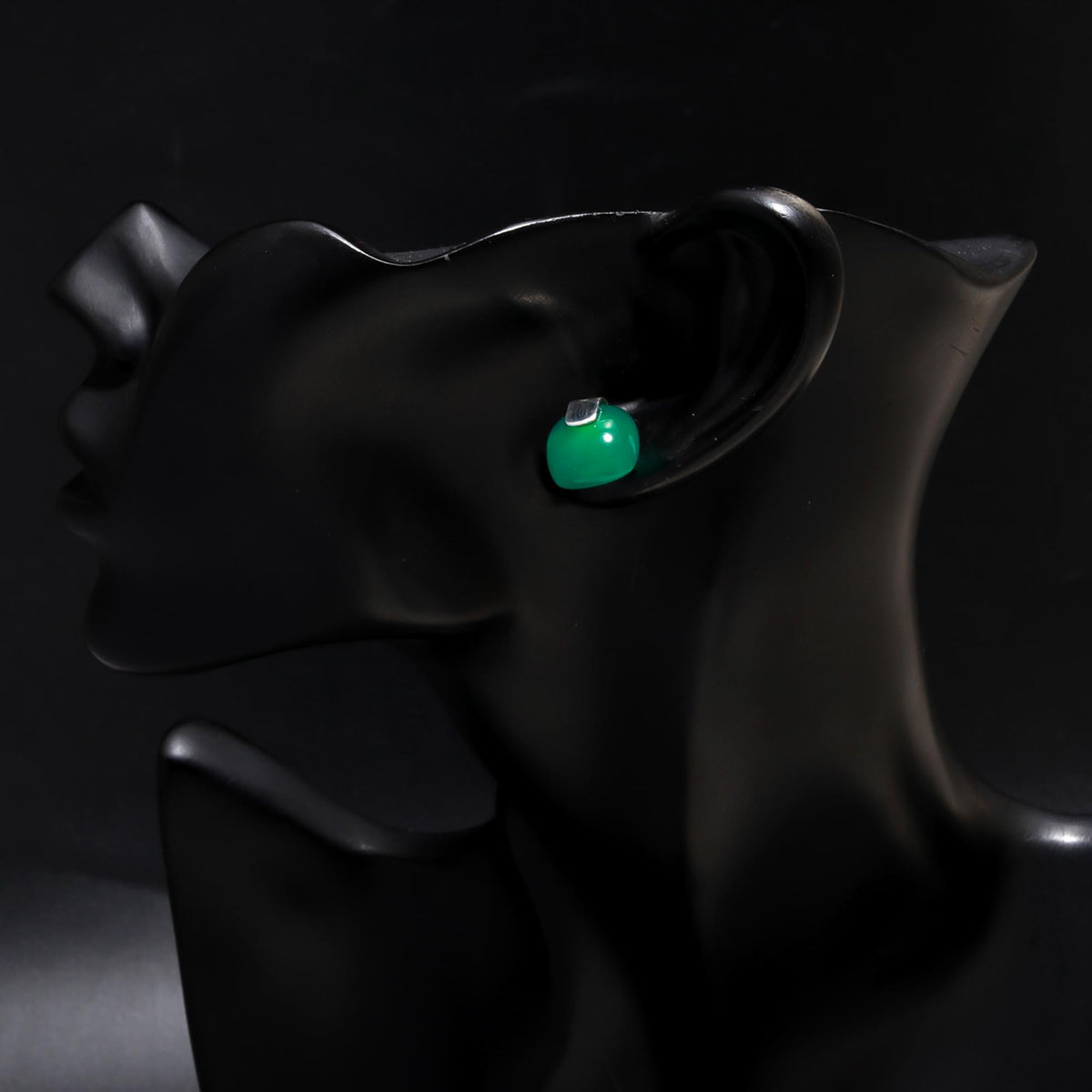 925 Sterling Silver Green Chalcedony Modern Studs Earrings