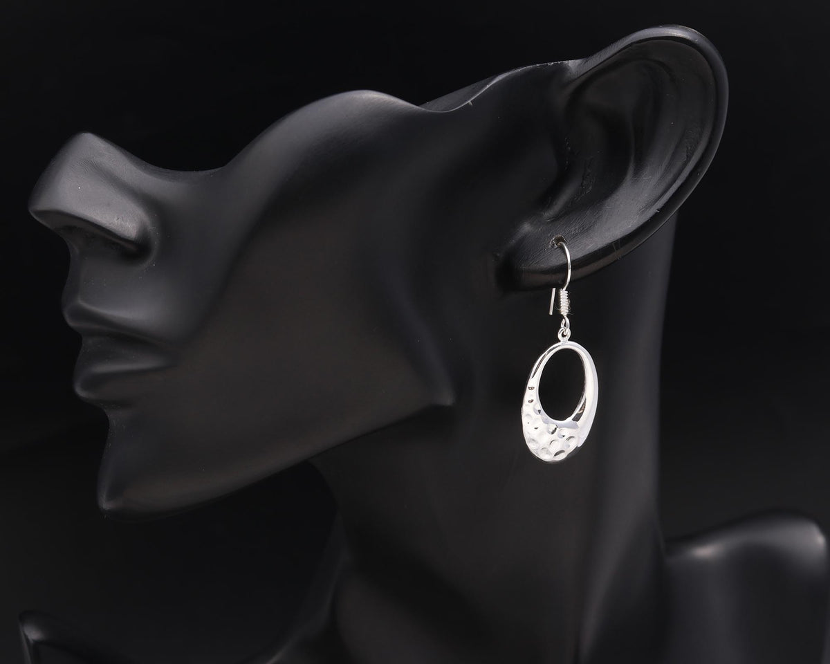 925 Silver Hammered Oval Drop Earrings