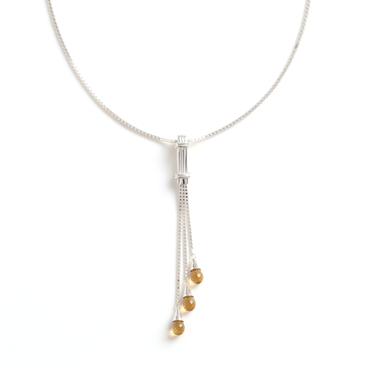 The Golden Fringe: Citrine & Silver Tassel Necklace
