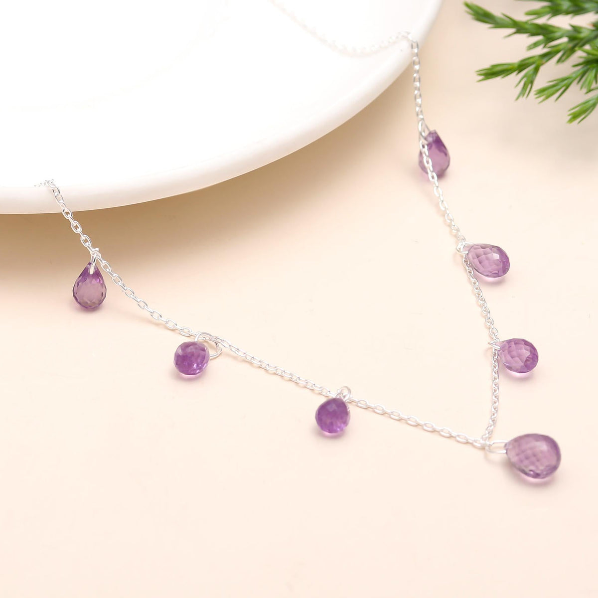 The Violet Droplet: Amethyst & Silver Station Necklace