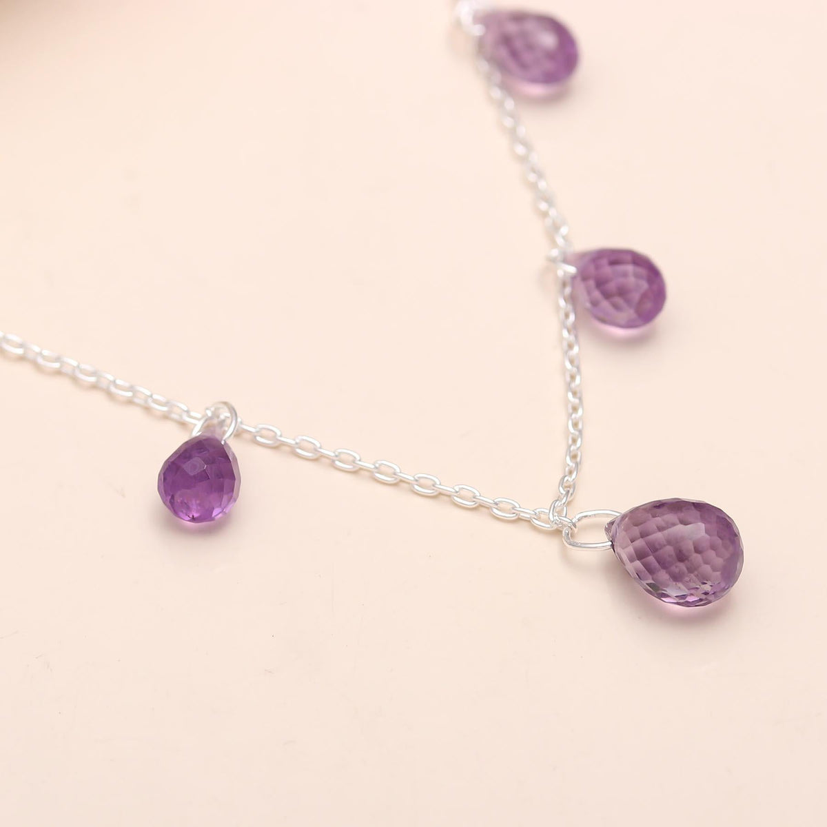 The Violet Droplet: Amethyst & Silver Station Necklace