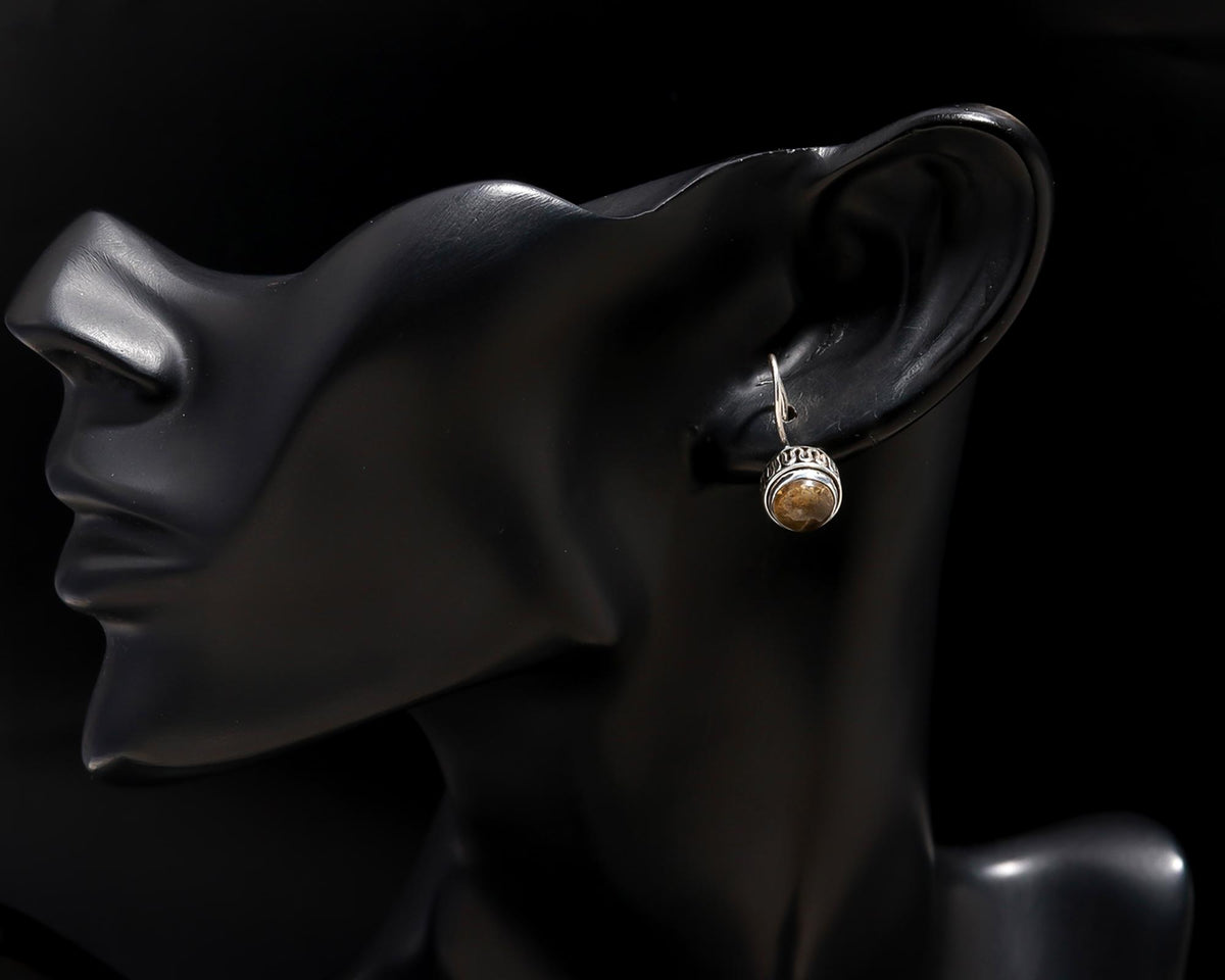 925 Silver Round Smoky Quartz Dangle Earrings