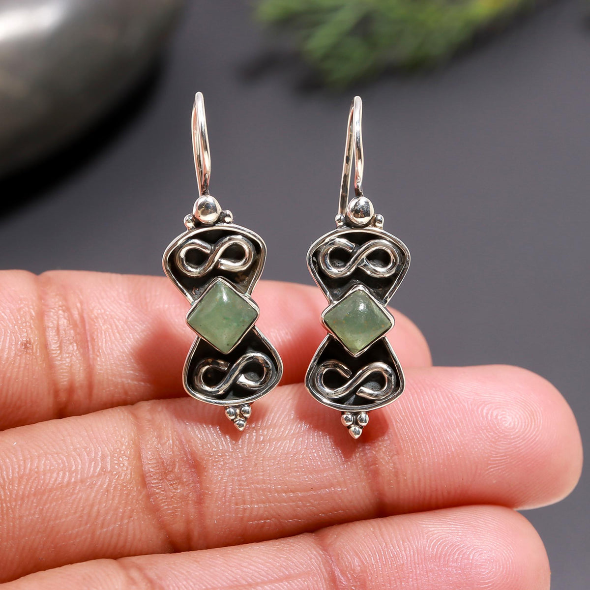 925 Silver Aventurine Dangle Earrings