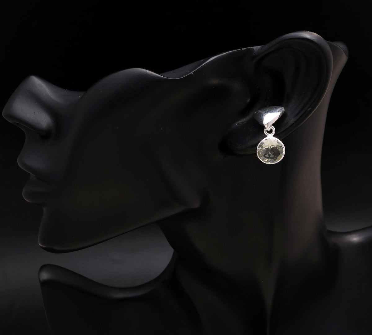 925 Silver Round Green Amethyst Drop Earrings
