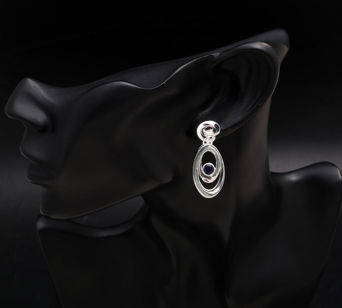 925 Silver Garnet and Iolite Dangle Earrings