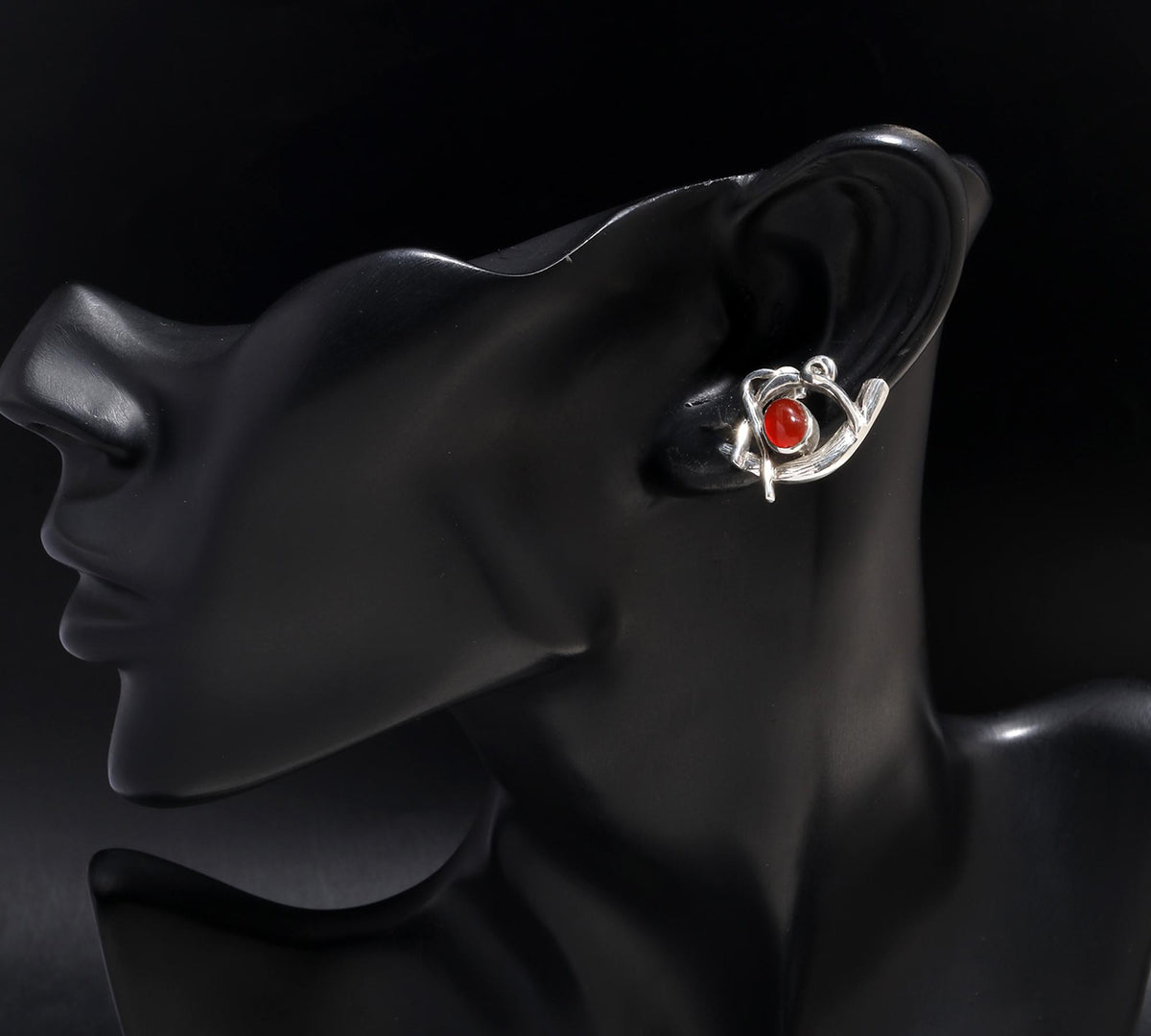 925 Silver Oval Red Carnelian Stud Earrings