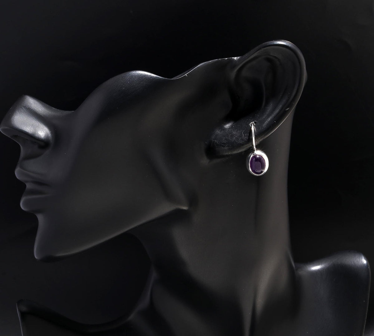 925 Silver Oval Amethyst Dangle Earrings