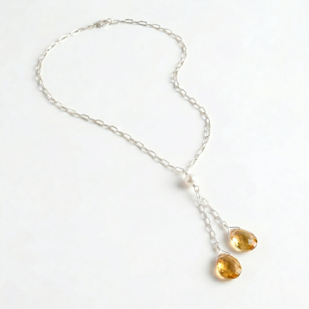 925 Silver Double Citrine Necklace