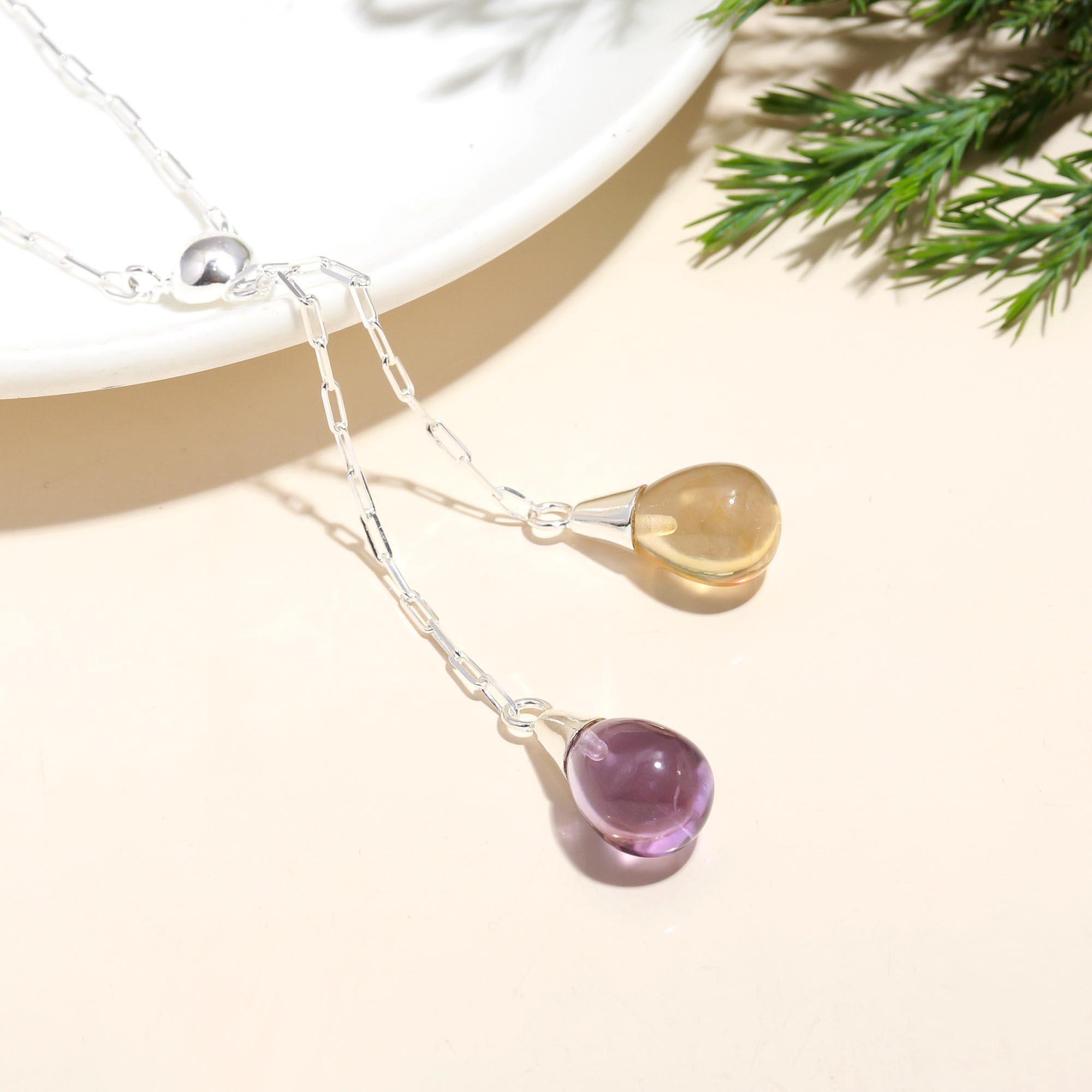 The Twilight Harmony: Amethyst & Citrine Adjustable Lariat Necklace