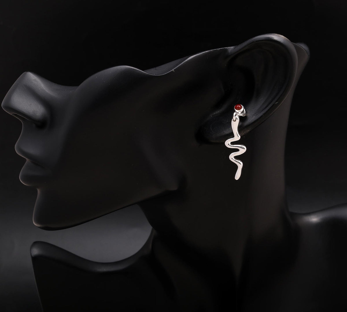 925 Silver Red Carnelian Wavy Drop Earrings