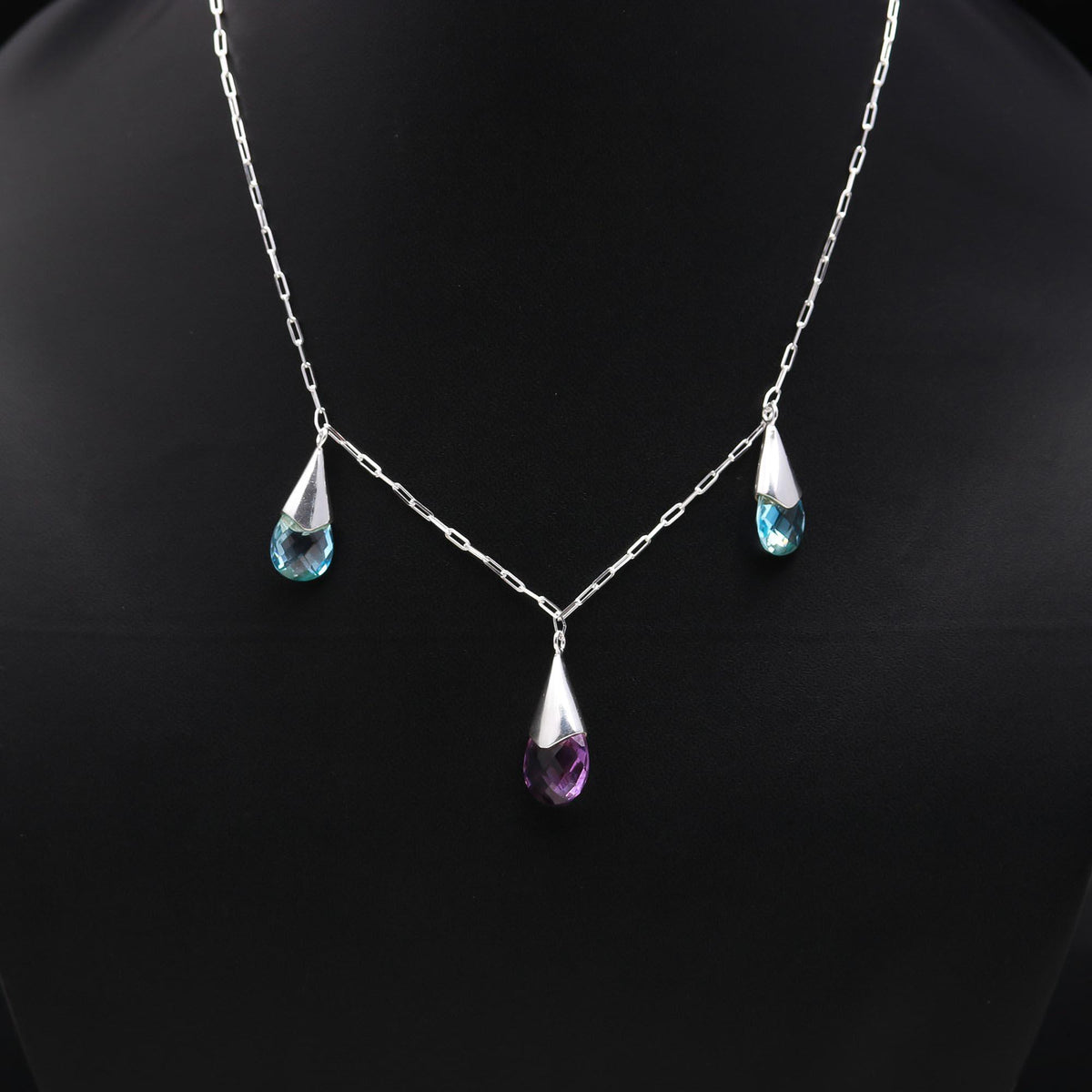 925 Silver Amethyst and Blue Topaz Necklace