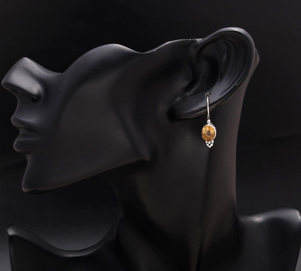 925 Silver Oval Citrine Dangle Earrings