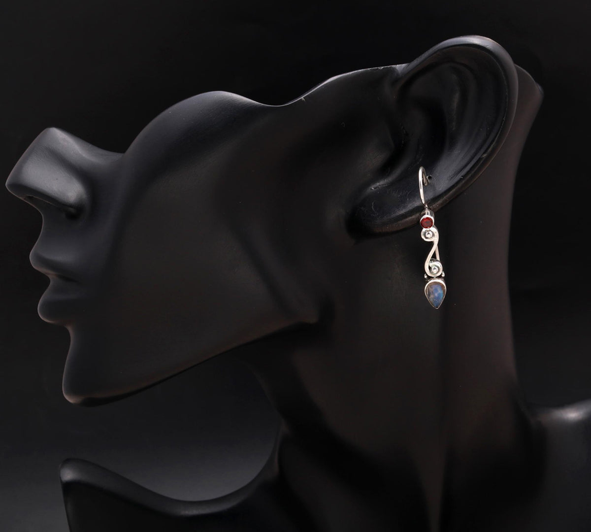 925 Silver Garnet & Moonstone Teardrop Dangle Earrings