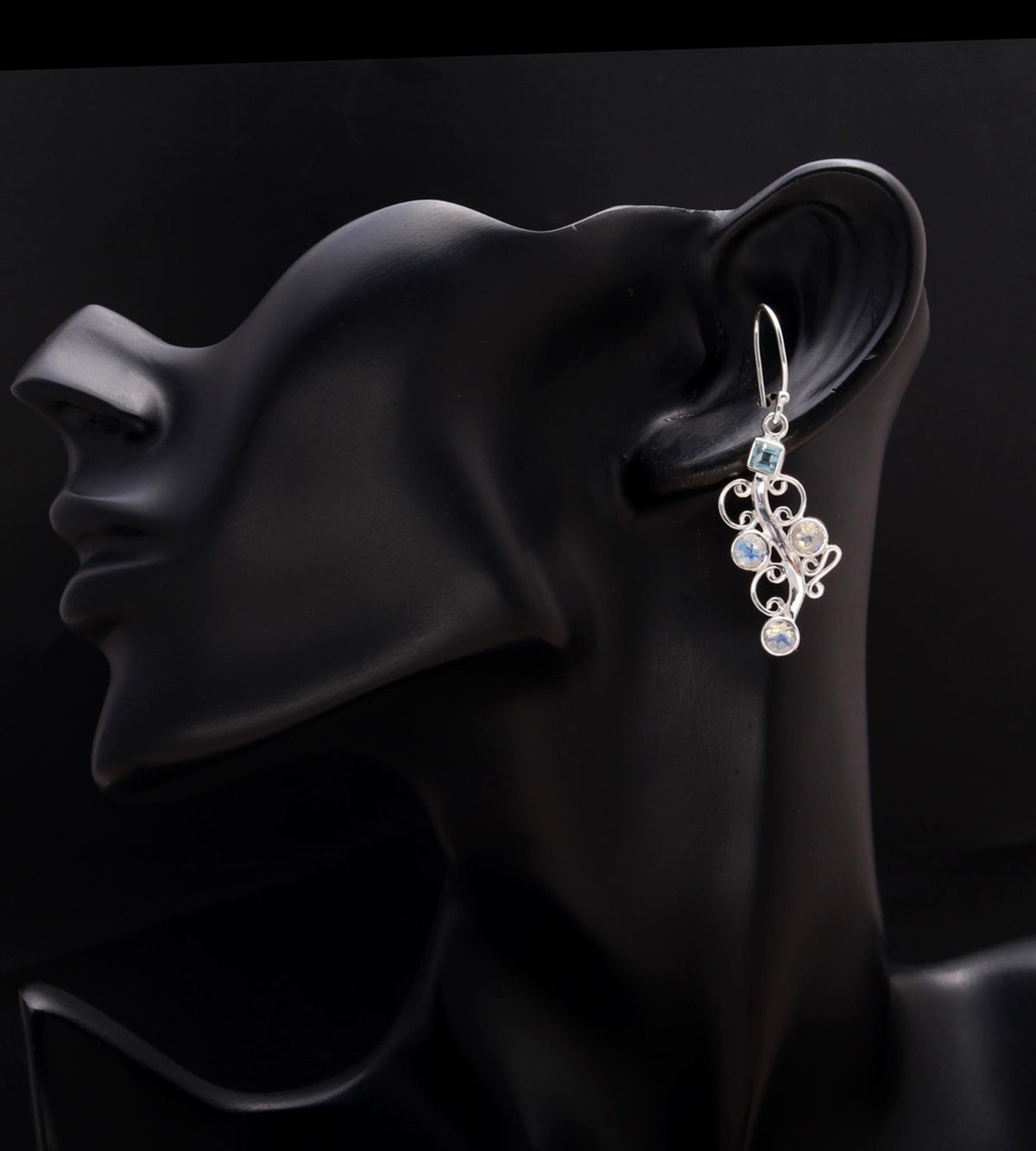 925 Silver Gemstone Filigree Dangle Earrings