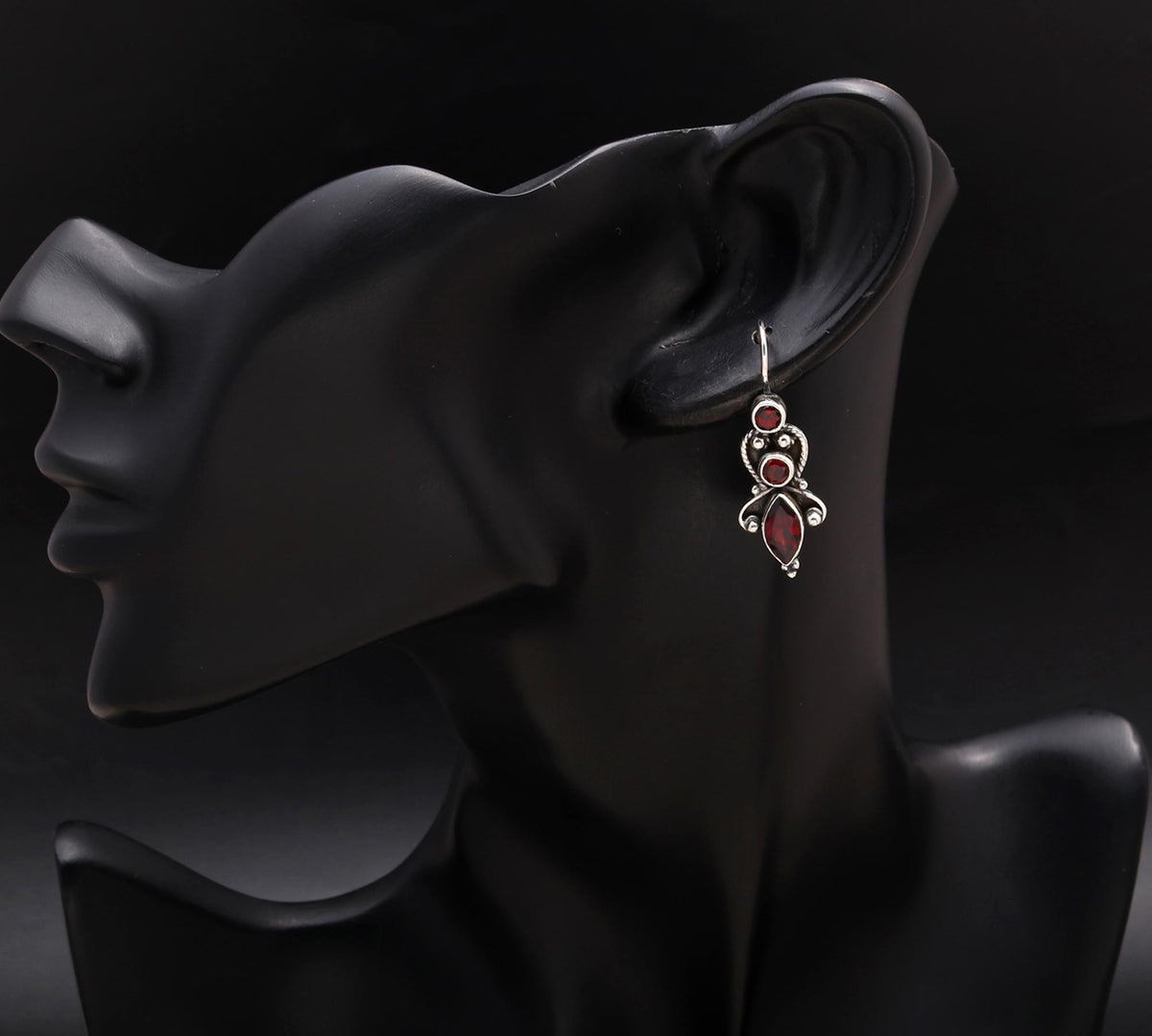 925 Silver Garnet Filigree Dangle Earrings