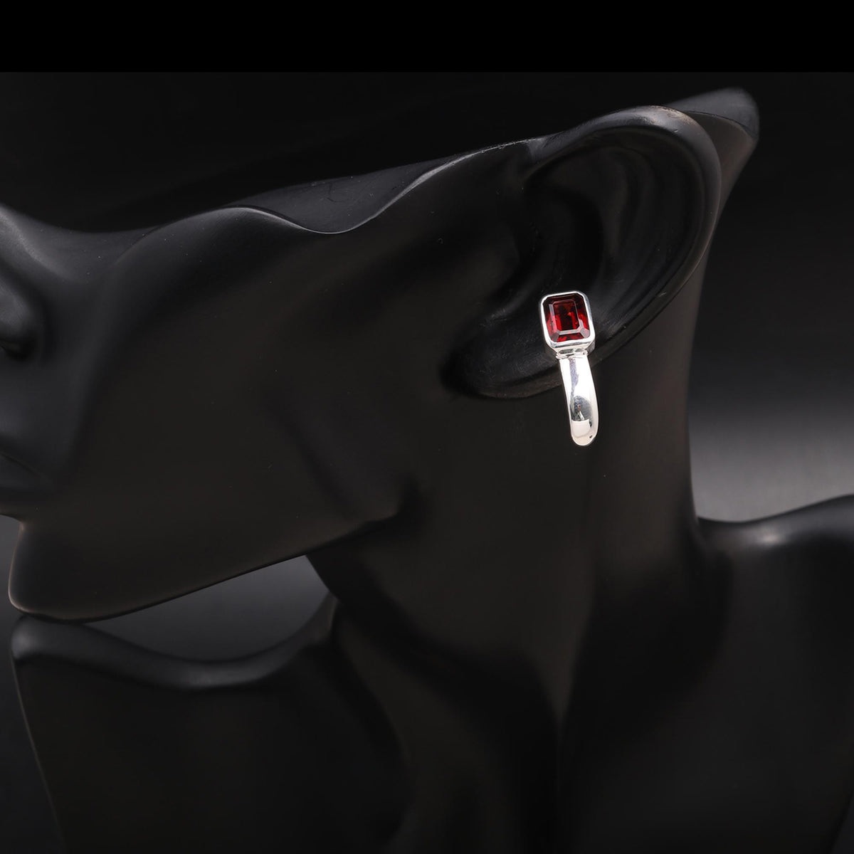925 Silver Emerald-Cut Garnet Stud Earrings