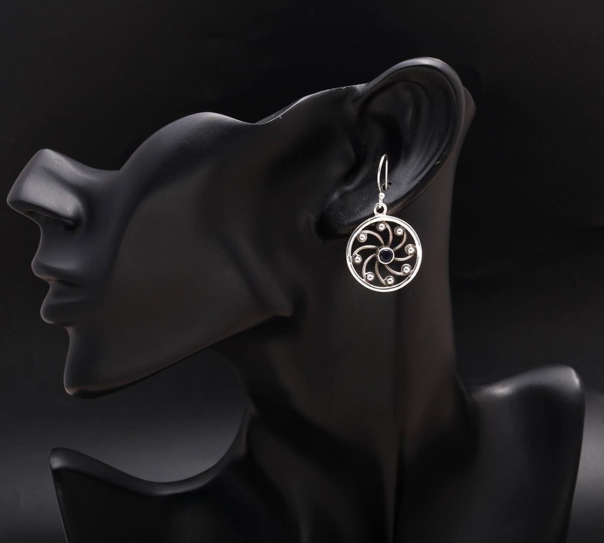 925 Silver Round Filigree Amethyst Dangle Earrings
