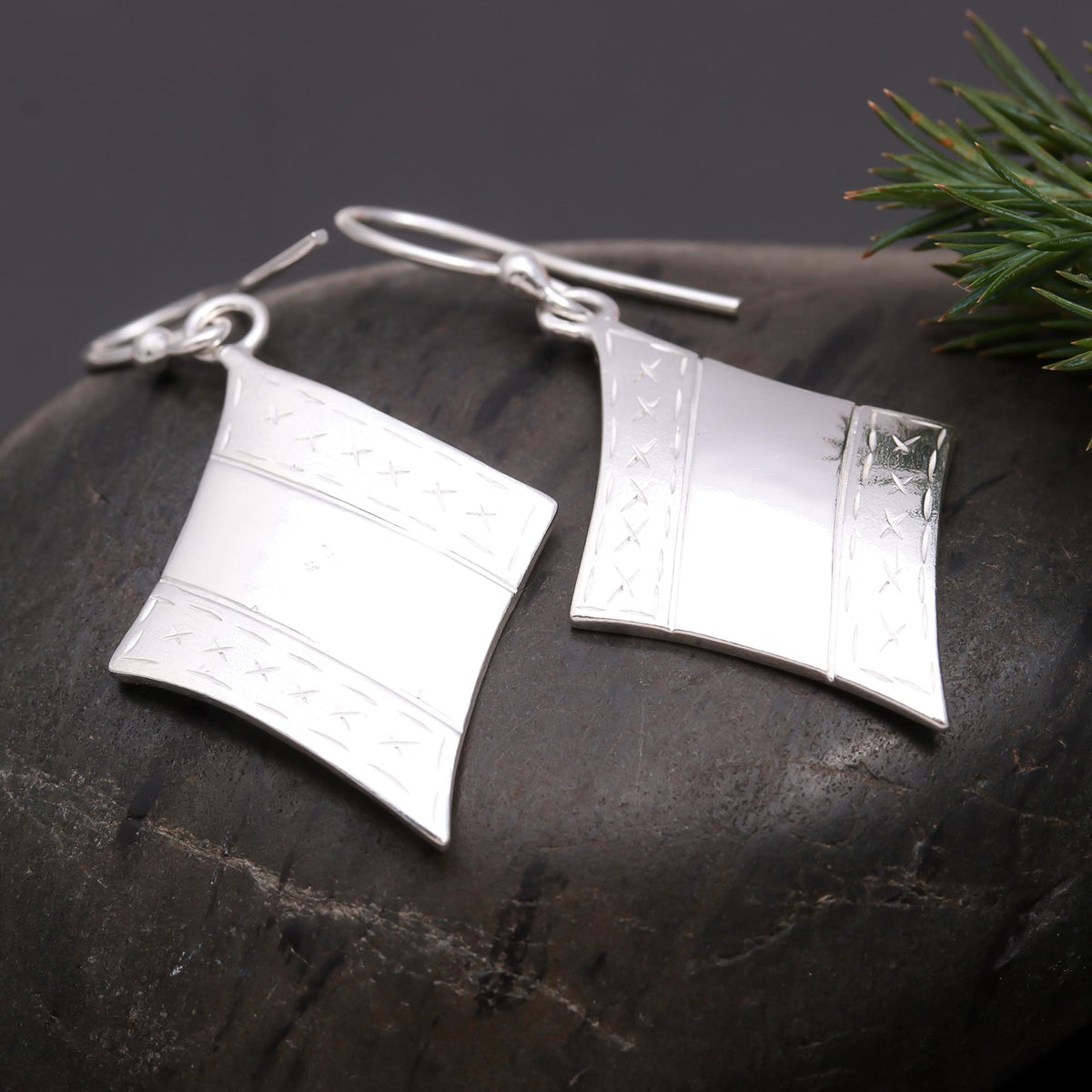 925 Silver Curved Dangle Earrings