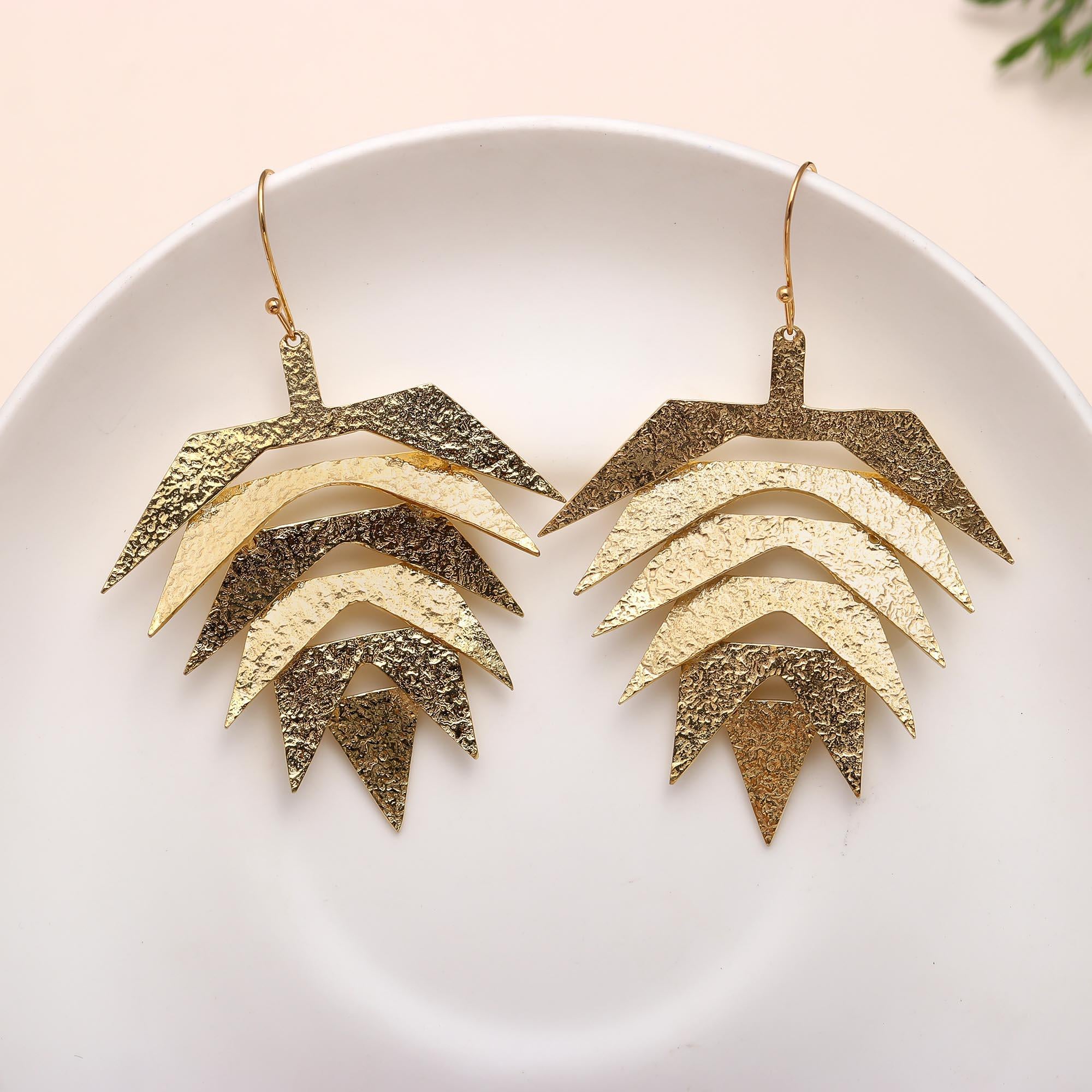 The Gilded Fern: Textured Leaf Drop Earrings