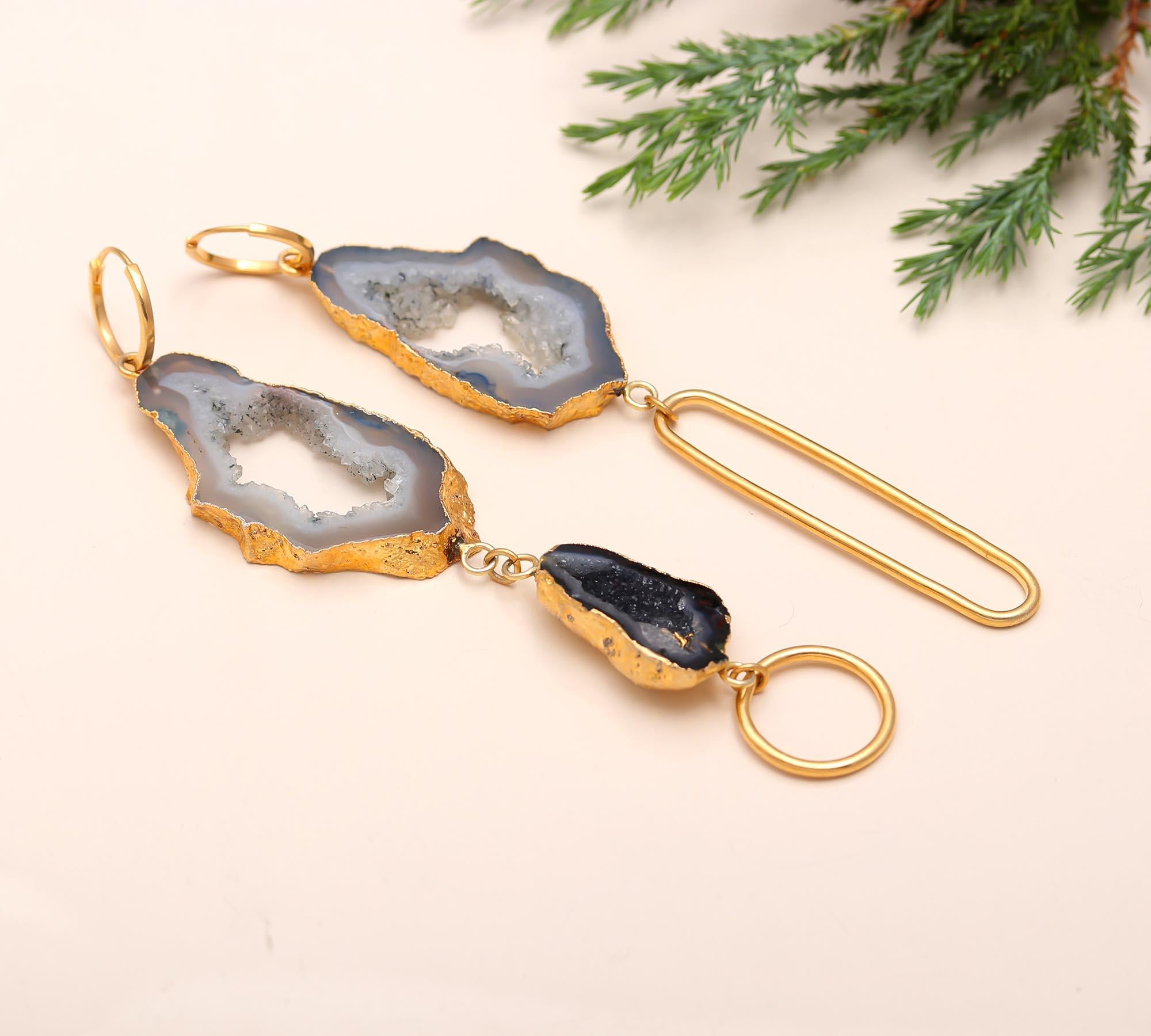 The Asymmetric Geode: Raw Agate Slice Earrings