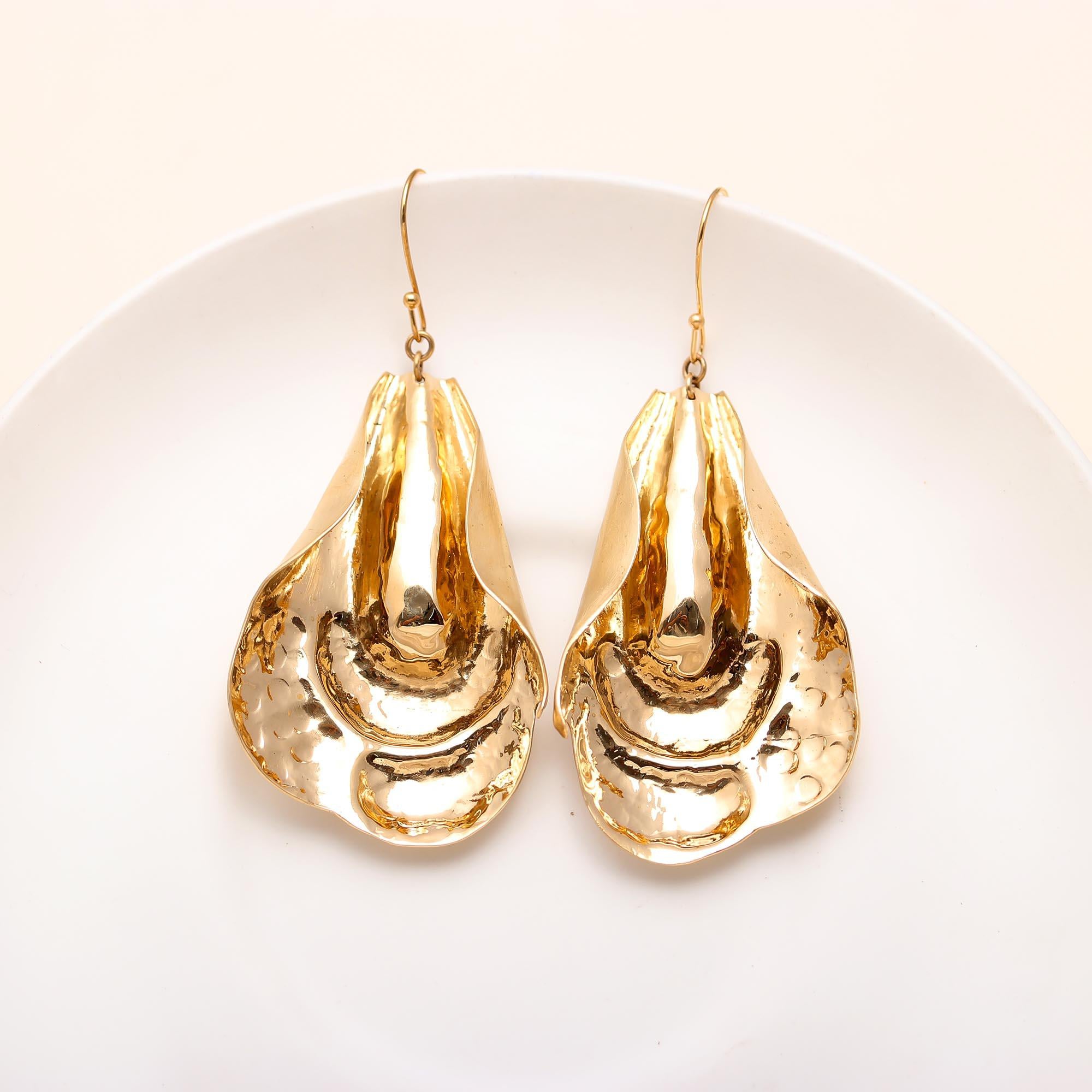 The Golden Lily: Sculptural Molten Gold Petal Earrings