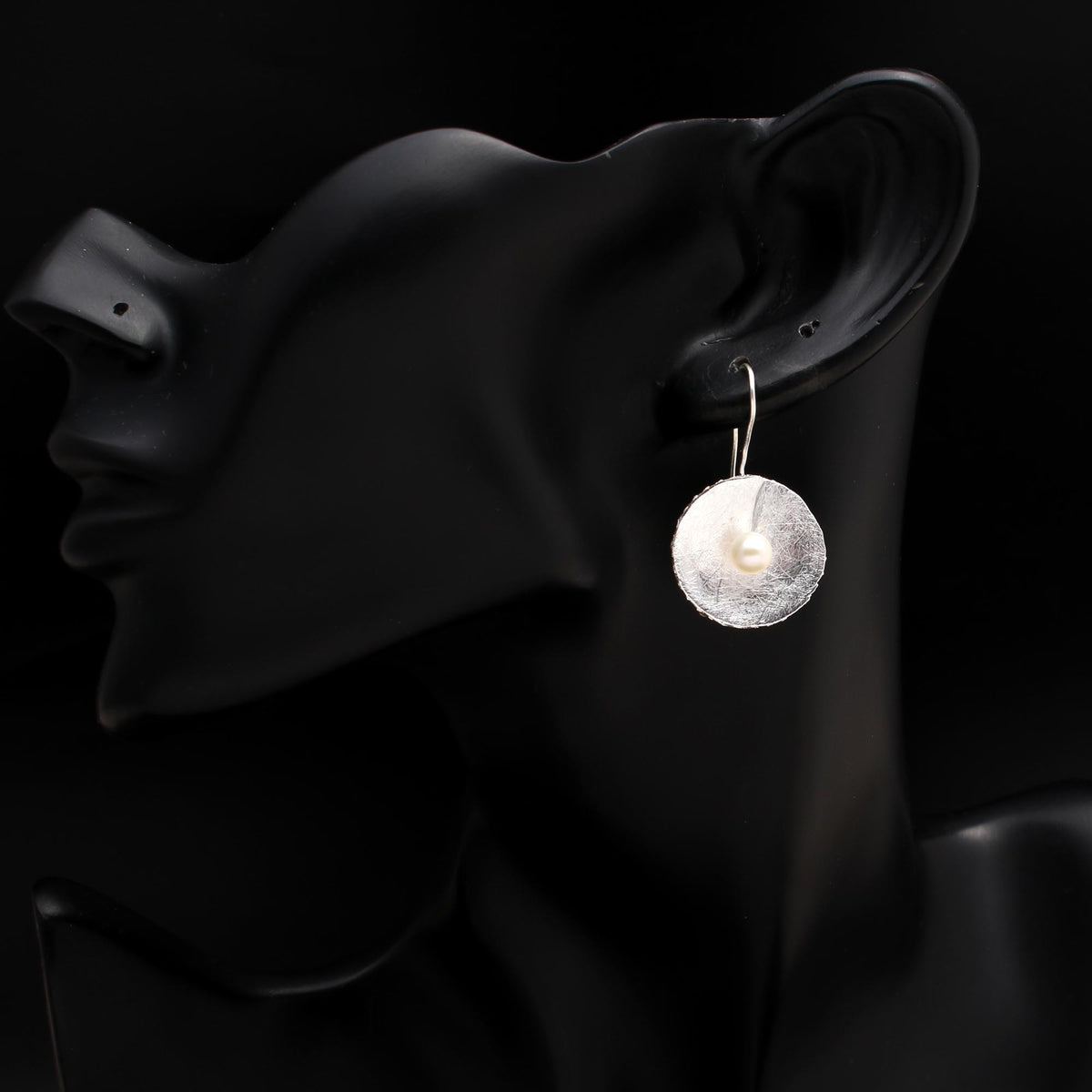 925 Silver Textured Petal Pearls Dangle Earrings