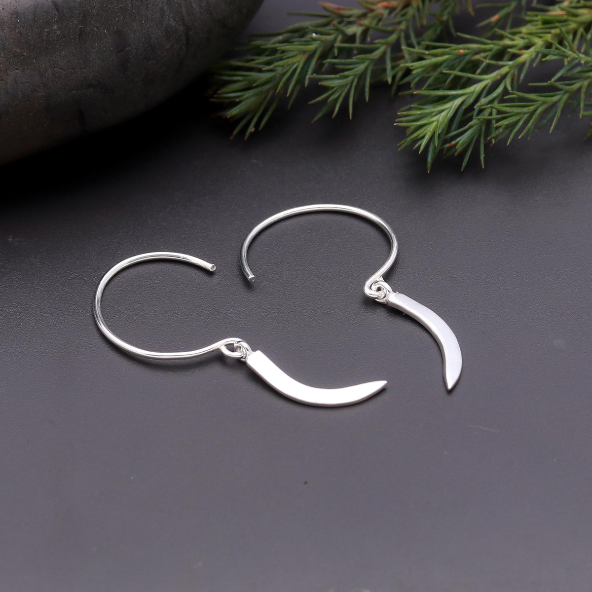 925 Silver Curved Drop Dangle Earrings