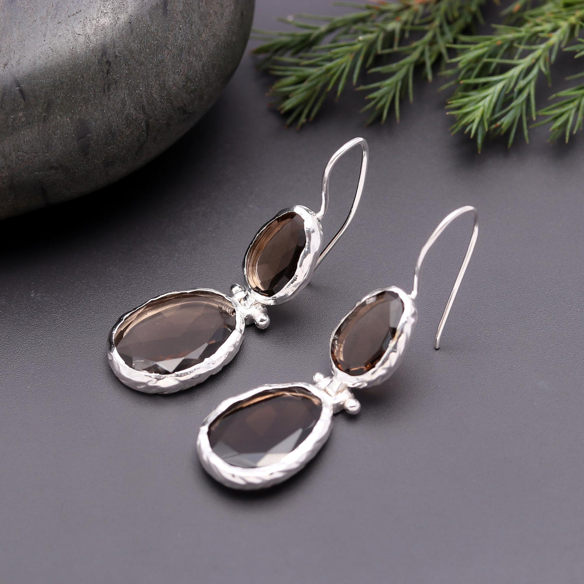925 Silver Smoky Quartz Dangle Earrings