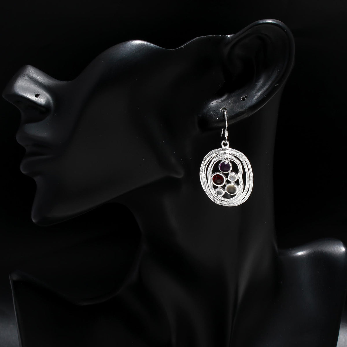 925 Silver Textured Oval Dangle Earrings