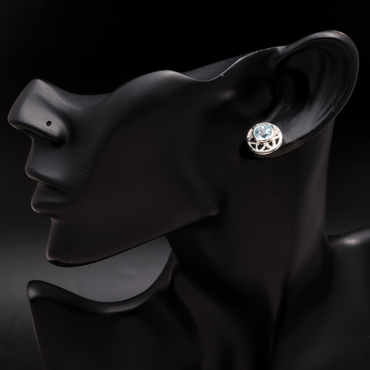 925 Silver Blue Topaz Filigree Stud Earrings