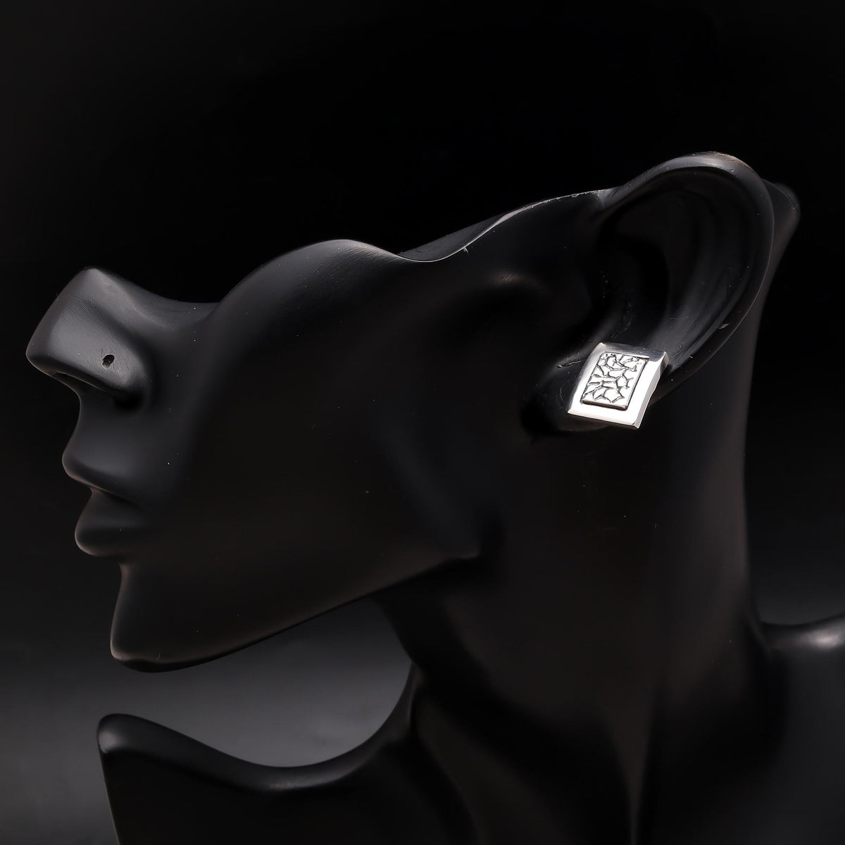 925 Silver Textured Square Stud Earrings
