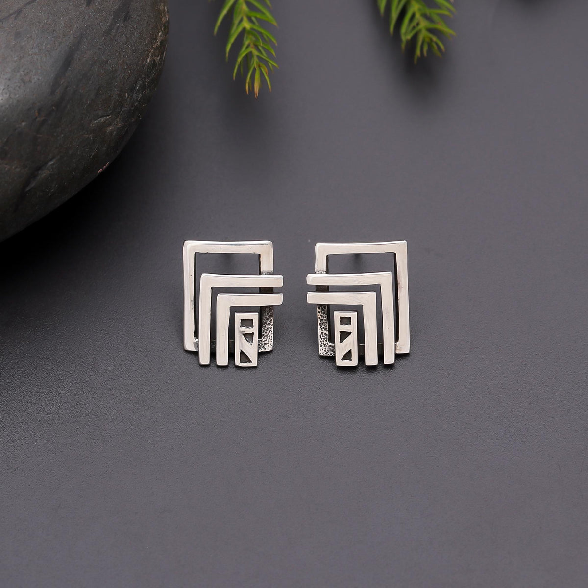 925 Silver Square Design Stud Earrings
