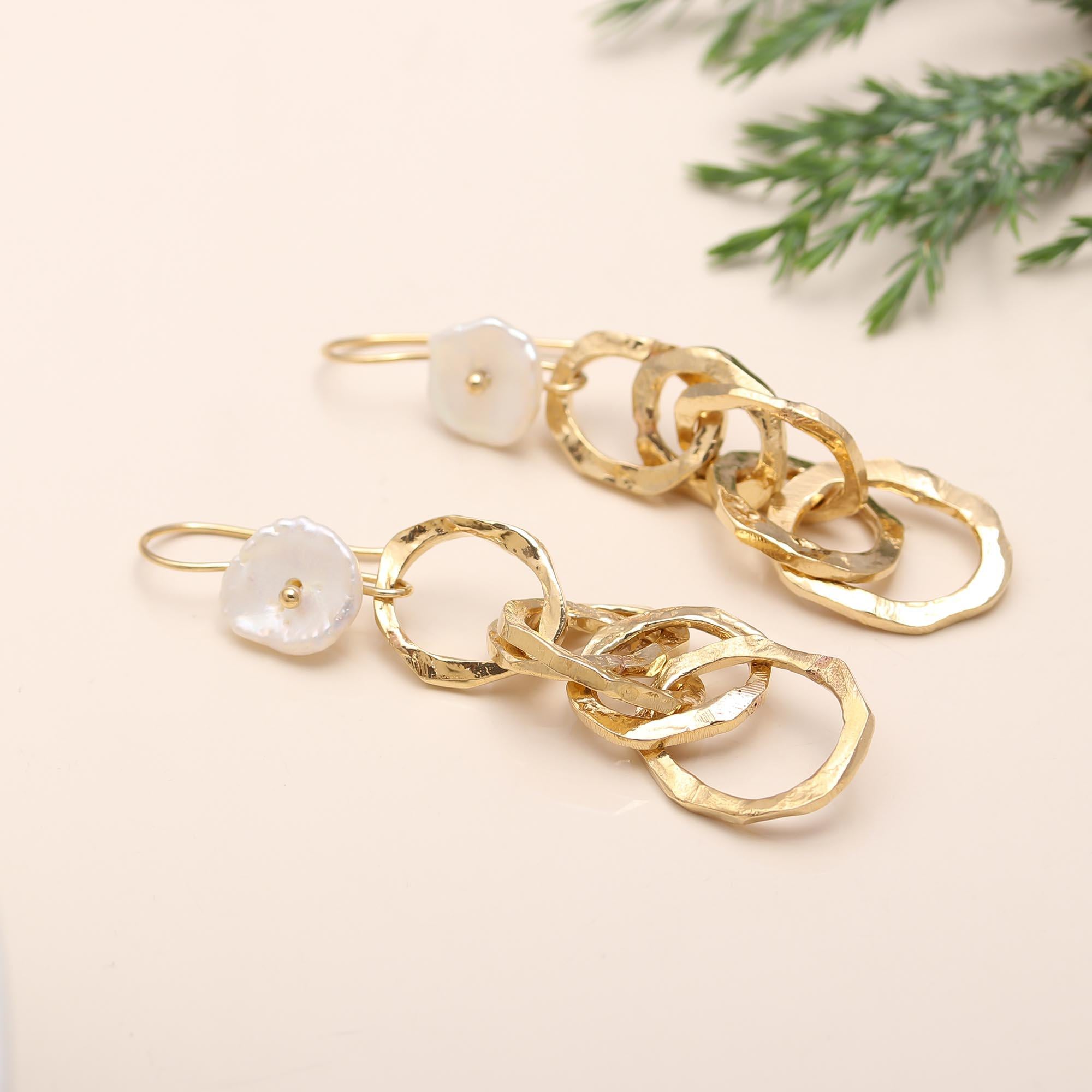 The Pearl Blossom Links: Carved Pearl & Gold Chain Earrings