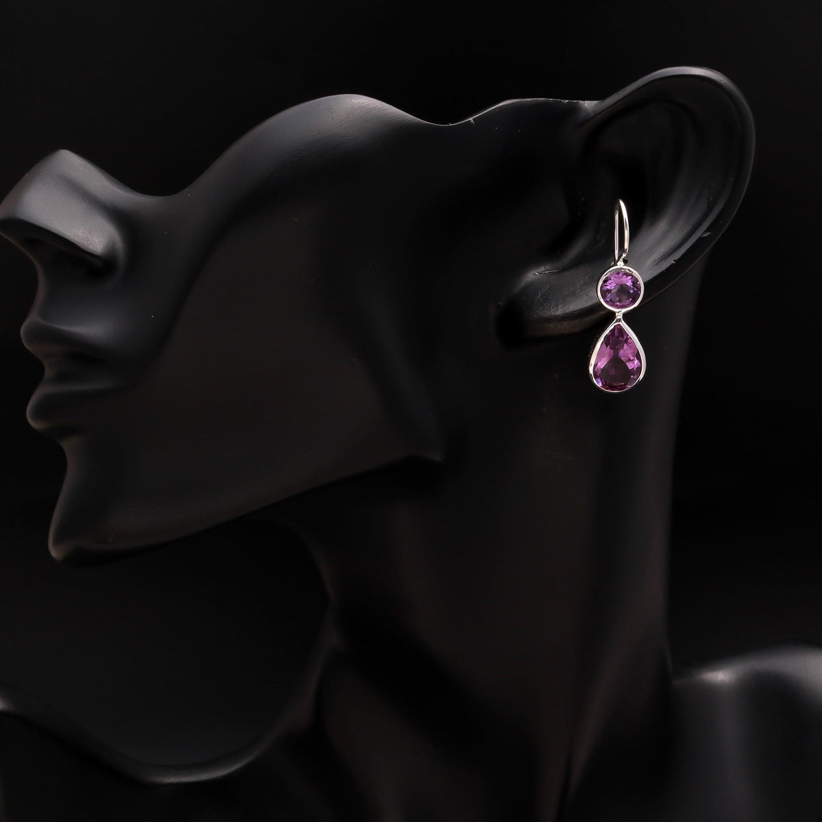 925 Silver Double Amethyst Dangle Earrings