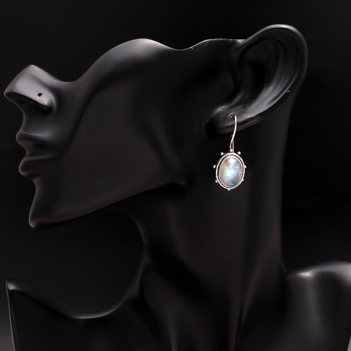 925 Silver Moonstone Beaded Frame Dangle Earrings