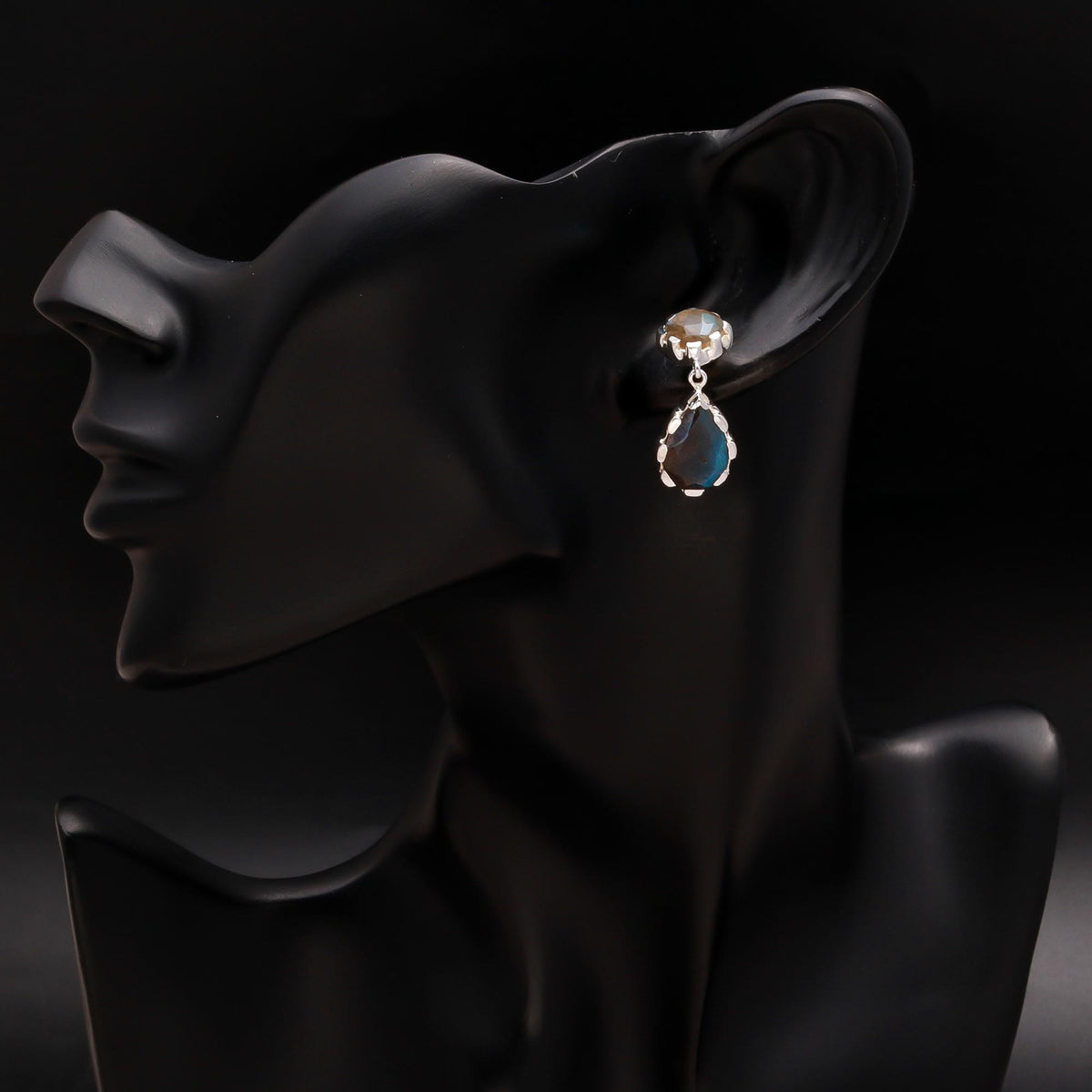 925 Silver Double Labradorite Drop Earrings