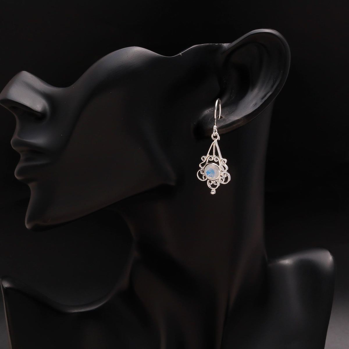 925 Silver Filigree Moonstone Dangle Earrings