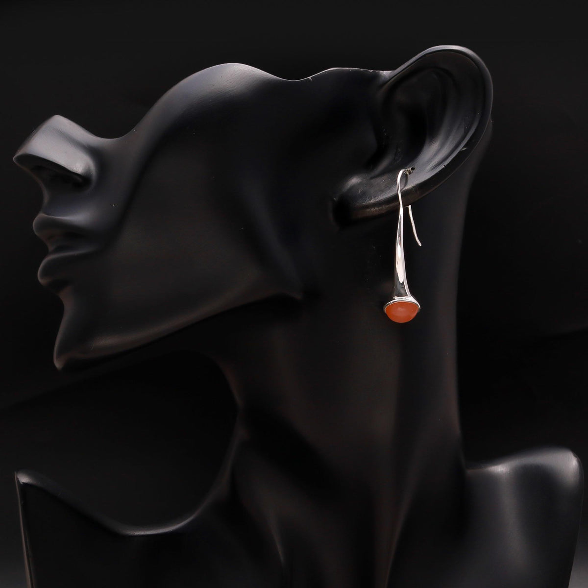 925 Silver Orange Moonstone Hook Earrings